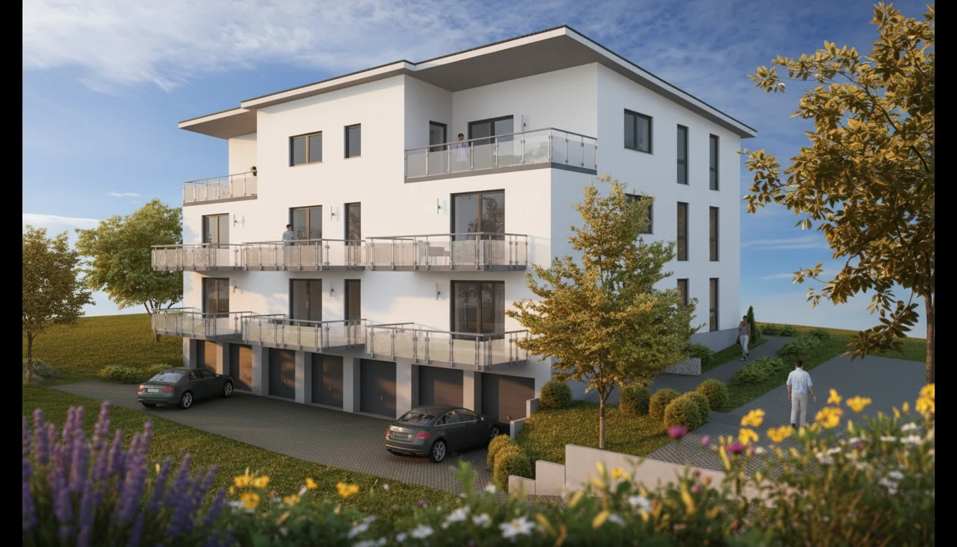 Visualisierung des Mehrfamilienhauses „Wohnen in Herborn" in Herborn-Seelbach, Ansicht Süden